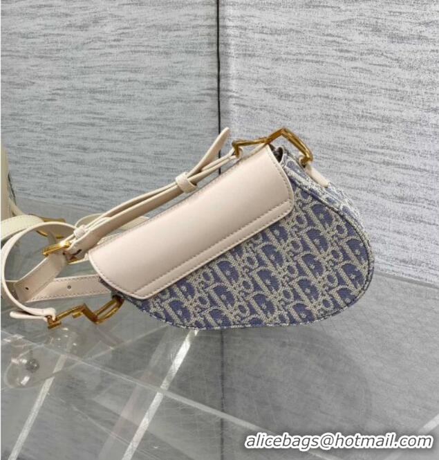 Buy Cheap Dior Mini Saddle Bag with Strap in Blue Dior Oblique Chambray with Raffia Effect and White Calfskin D7077 2025