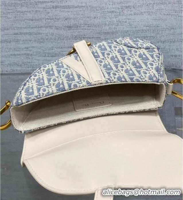 Buy Cheap Dior Mini Saddle Bag with Strap in Blue Dior Oblique Chambray with Raffia Effect and White Calfskin D7077 2025