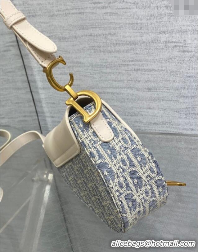 Buy Cheap Dior Mini Saddle Bag with Strap in Blue Dior Oblique Chambray with Raffia Effect and White Calfskin D7077 2025