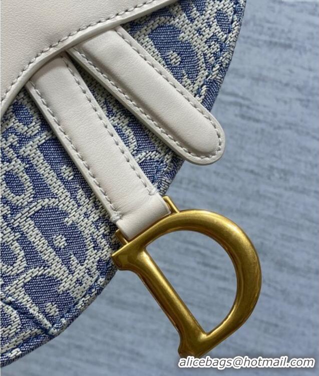 Buy Cheap Dior Mini Saddle Bag with Strap in Blue Dior Oblique Chambray with Raffia Effect and White Calfskin D7077 2025