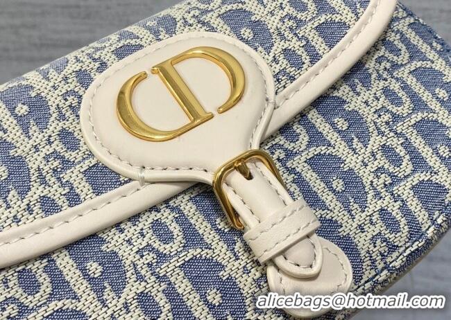 Best Product Dior Bobby East-West Bag in Blue Oblique Chambray with Raffia Effect and White Calfskin D7079 2025