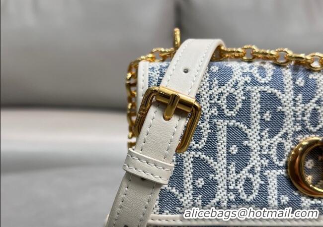 Buy Discount Dior Miss Caro Mini Bag in Blue Dior Oblique Chambray with Raffia Effect and White Calfskin D7080 2025
