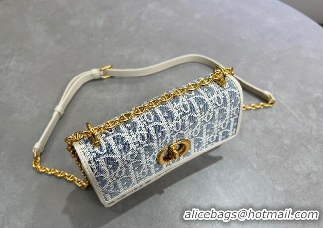 Buy Discount Dior Miss Caro Mini Bag in Blue Dior Oblique Chambray with Raffia Effect and White Calfskin D7080 2025