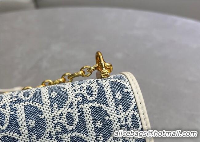 Buy Discount Dior Miss Caro Mini Bag in Blue Dior Oblique Chambray with Raffia Effect and White Calfskin D7080 2025