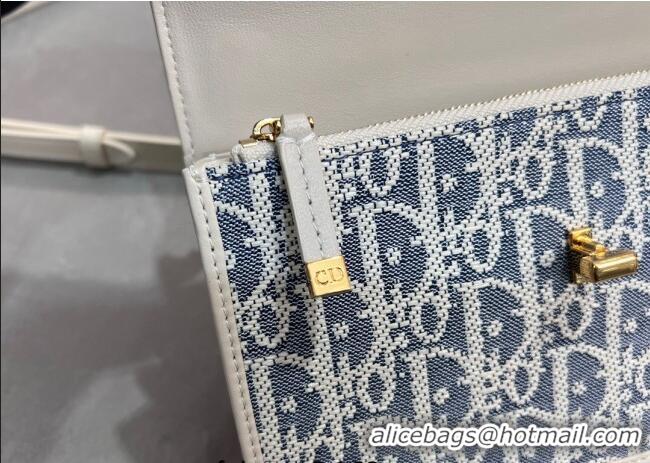 Buy Discount Dior Miss Caro Mini Bag in Blue Dior Oblique Chambray with Raffia Effect and White Calfskin D7080 2025