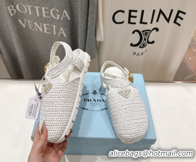 Discount Prada Crochet Birkenstock Sandals White 2025 PR060305