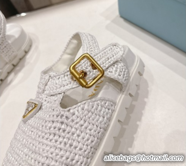 Discount Prada Crochet Birkenstock Sandals White 2025 PR060305