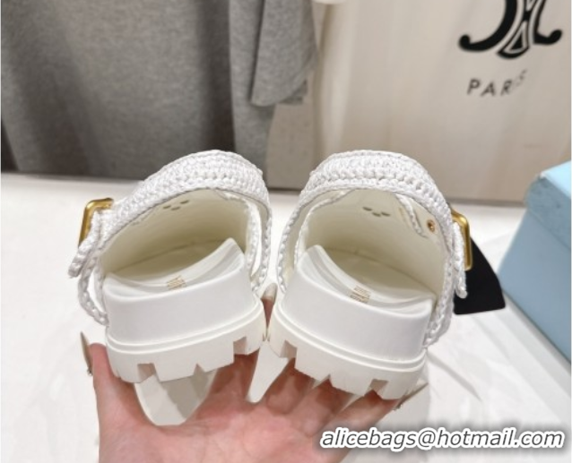 Discount Prada Crochet Birkenstock Sandals White 2025 PR060305