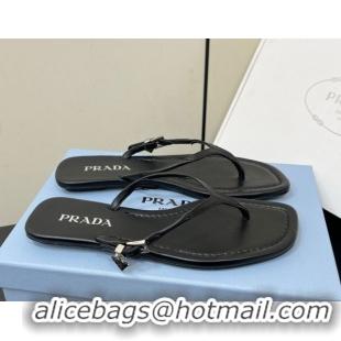 Unique Style Prada Leather thong sandals with buckle Black 2025 1Y503N