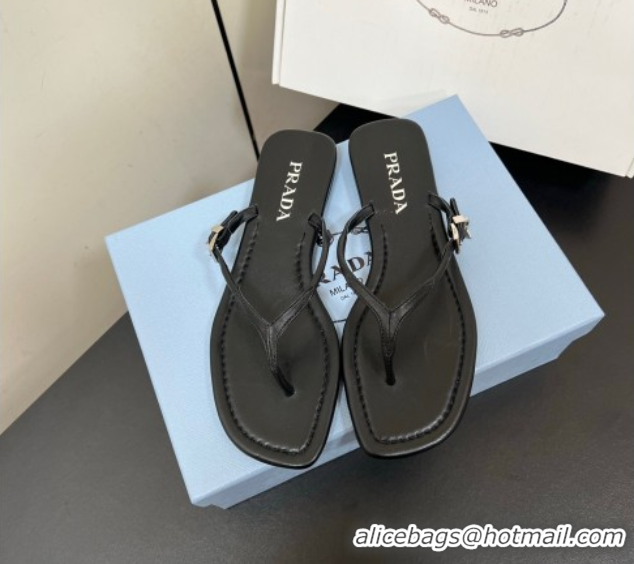 Unique Style Prada Leather thong sandals with buckle Black 2025 1Y503N