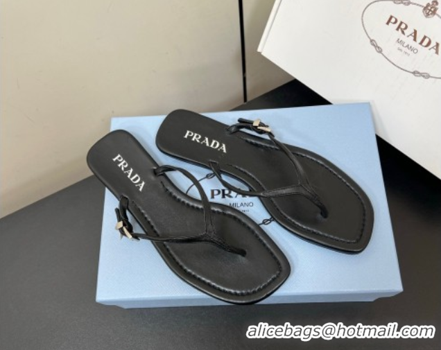 Unique Style Prada Leather thong sandals with buckle Black 2025 1Y503N