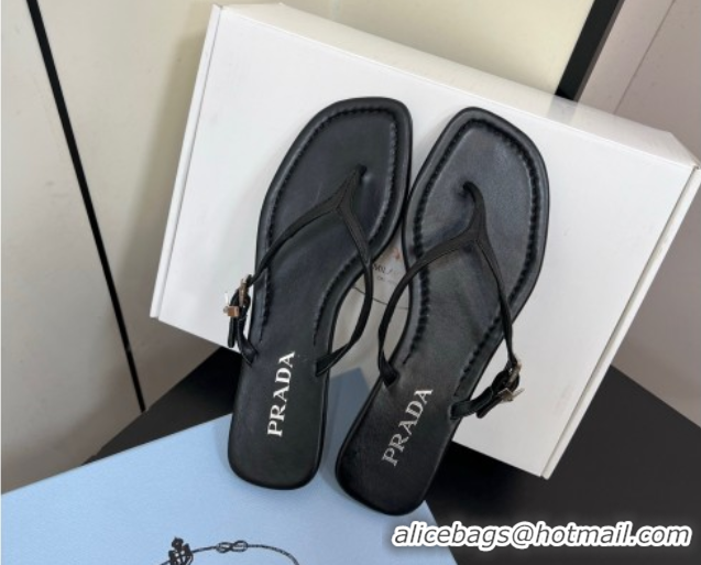 Unique Style Prada Leather thong sandals with buckle Black 2025 1Y503N