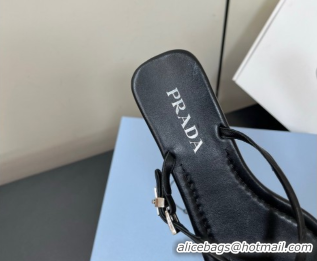 Unique Style Prada Leather thong sandals with buckle Black 2025 1Y503N
