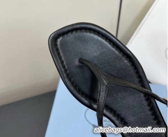 Unique Style Prada Leather thong sandals with buckle Black 2025 1Y503N