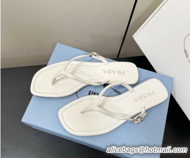 Good Looking Prada Leather thong sandals with buckle White 2025 1Y503N