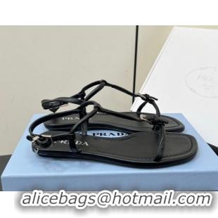 Best Product Prada Leather flat sandals with buckle Black 2025 1Y503N