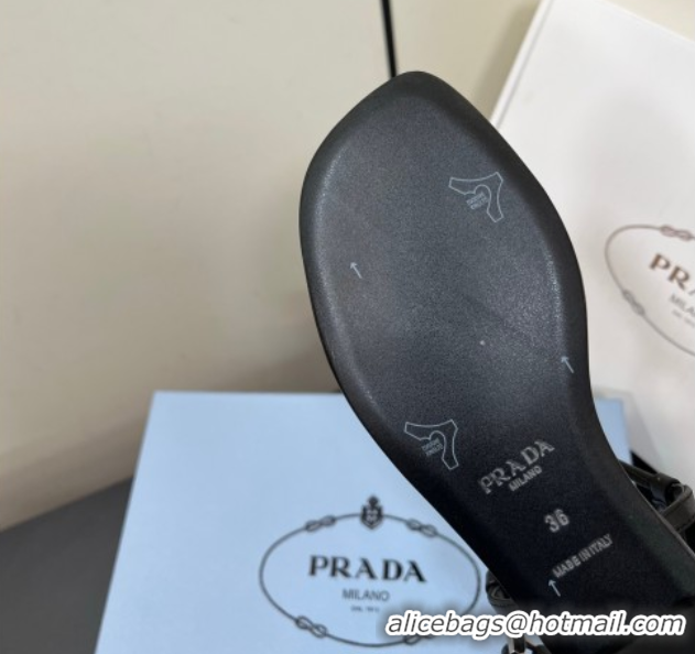 Best Product Prada Leather flat sandals with buckle Black 2025 1Y503N