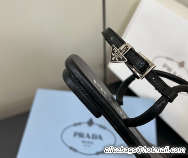 Best Product Prada Leather flat sandals with buckle Black 2025 1Y503N