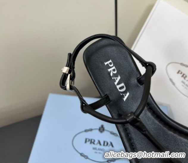 Best Product Prada Leather flat sandals with buckle Black 2025 1Y503N