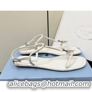 Shop Duplicate Prada Leather flat sandals with buckle White 2025 1Y503N