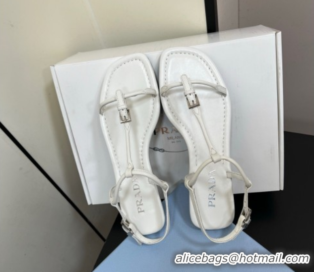 Shop Duplicate Prada Leather flat sandals with buckle White 2025 1Y503N