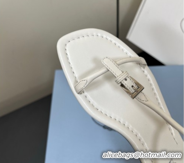 Shop Duplicate Prada Leather flat sandals with buckle White 2025 1Y503N
