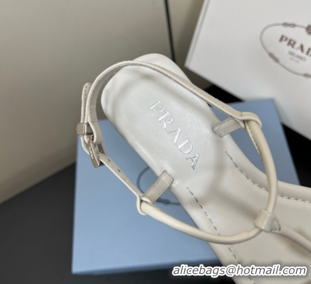 Shop Duplicate Prada Leather flat sandals with buckle White 2025 1Y503N