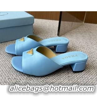 Most Popular Prada Padded nappa leather heel slides sandal 3.5cm Blue 2025 1XX711