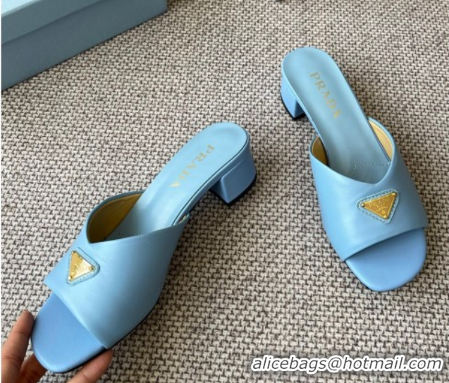 Most Popular Prada Padded nappa leather heel slides sandal 3.5cm Blue 2025 1XX711