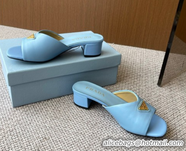 Most Popular Prada Padded nappa leather heel slides sandal 3.5cm Blue 2025 1XX711