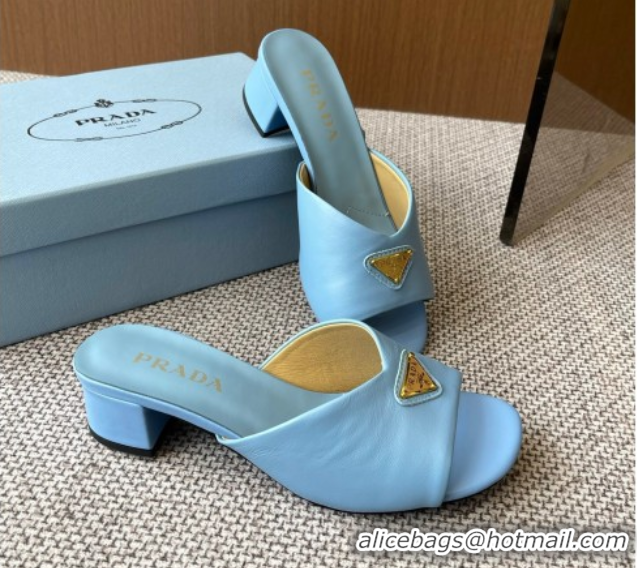 Most Popular Prada Padded nappa leather heel slides sandal 3.5cm Blue 2025 1XX711
