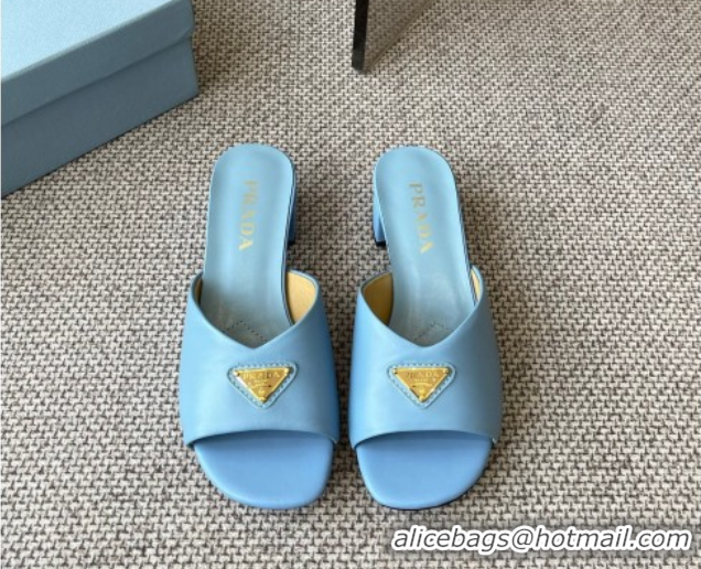 Most Popular Prada Padded nappa leather heel slides sandal 3.5cm Blue 2025 1XX711