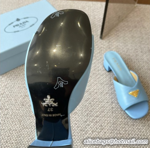 Most Popular Prada Padded nappa leather heel slides sandal 3.5cm Blue 2025 1XX711
