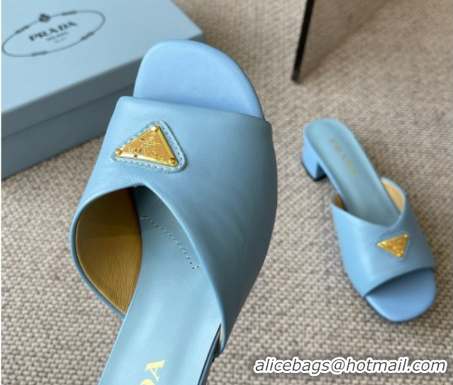 Most Popular Prada Padded nappa leather heel slides sandal 3.5cm Blue 2025 1XX711
