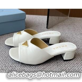 Pretty Style Prada Padded nappa leather heel slides sandal 3.5cm White 2025 1XX711