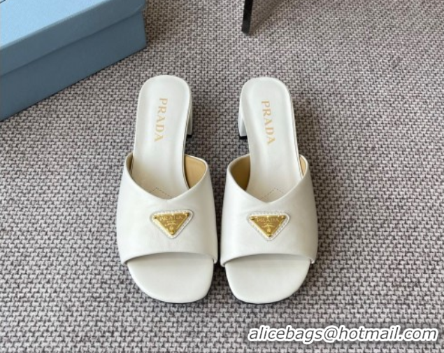 Pretty Style Prada Padded nappa leather heel slides sandal 3.5cm White 2025 1XX711