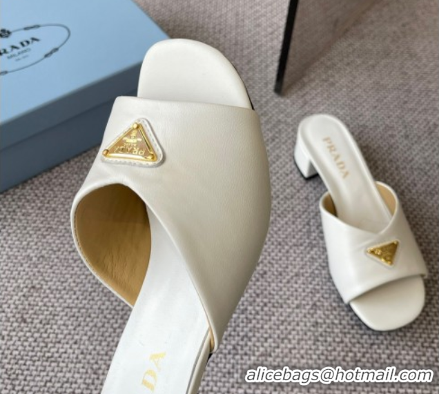 Pretty Style Prada Padded nappa leather heel slides sandal 3.5cm White 2025 1XX711