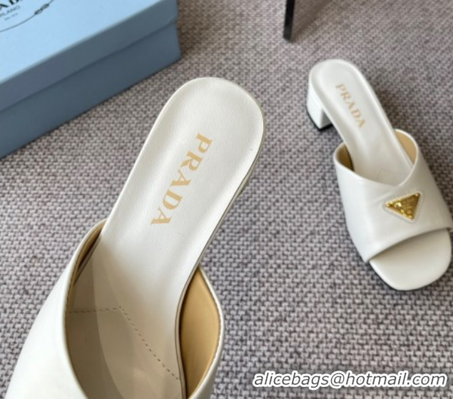 Pretty Style Prada Padded nappa leather heel slides sandal 3.5cm White 2025 1XX711