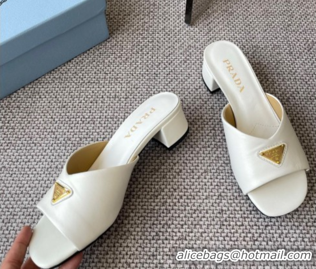 Pretty Style Prada Padded nappa leather heel slides sandal 3.5cm White 2025 1XX711