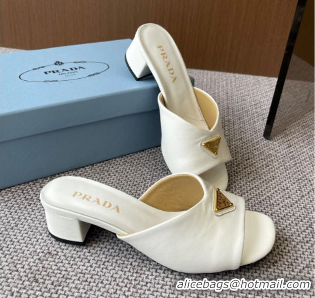 Pretty Style Prada Padded nappa leather heel slides sandal 3.5cm White 2025 1XX711