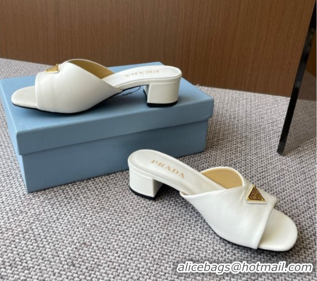 Pretty Style Prada Padded nappa leather heel slides sandal 3.5cm White 2025 1XX711