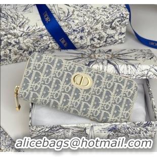 Super Quality Dior 30 Montaigne Voyageur Slim Wallet in Blue Dior Oblique Chambray with Raffia Effect and White Smooth C