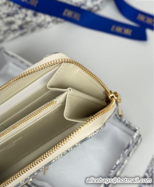 Super Quality Dior 30 Montaigne Voyageur Slim Wallet in Blue Dior Oblique Chambray with Raffia Effect and White Smooth C