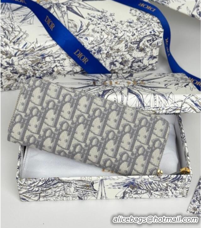 Famous Brand Dior 30 Montaigne Voyageur Slim Wallet in Oblique Jacquard D7081 Grey 2025