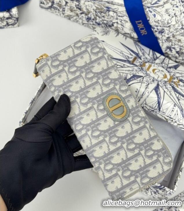 Famous Brand Dior 30 Montaigne Voyageur Slim Wallet in Oblique Jacquard D7081 Grey 2025