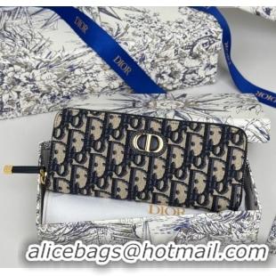 Luxury Cheap Dior 30 Montaigne Voyageur Slim Wallet in Oblique Jacquard D7081 Blue 2025