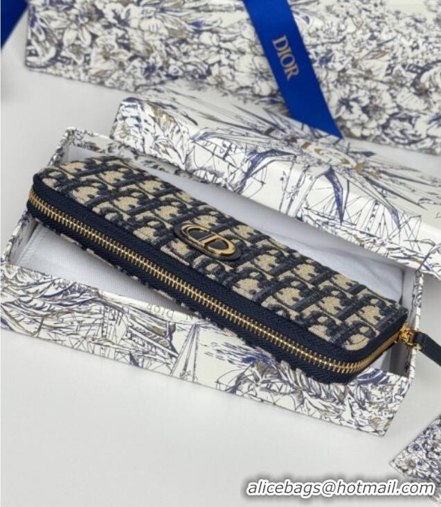 Luxury Cheap Dior 30 Montaigne Voyageur Slim Wallet in Oblique Jacquard D7081 Blue 2025
