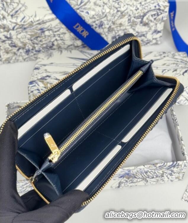 Luxury Cheap Dior 30 Montaigne Voyageur Slim Wallet in Oblique Jacquard D7081 Blue 2025