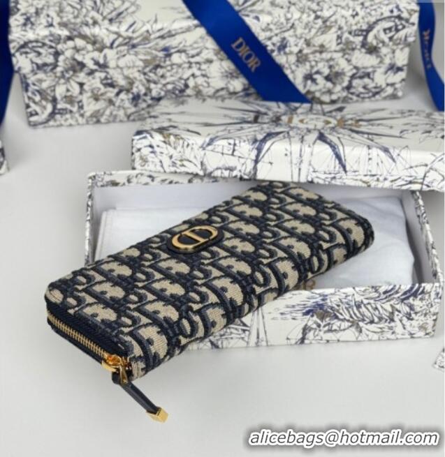 Luxury Cheap Dior 30 Montaigne Voyageur Slim Wallet in Oblique Jacquard D7081 Blue 2025