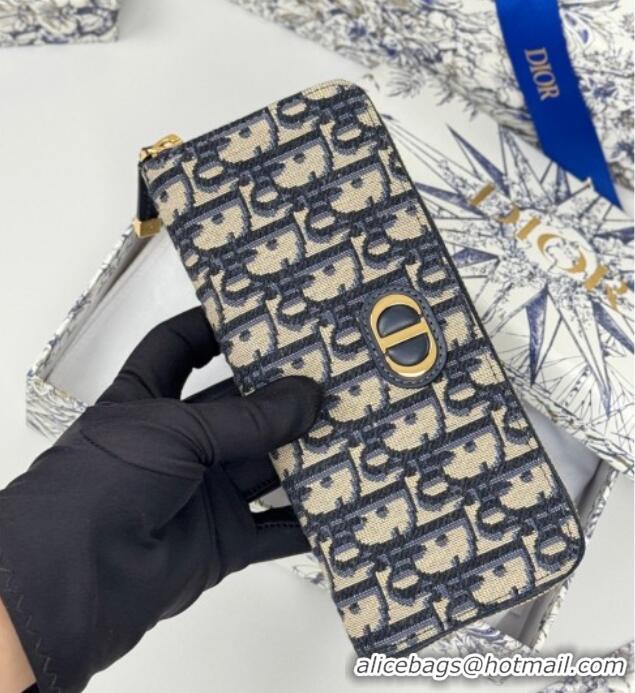 Luxury Cheap Dior 30 Montaigne Voyageur Slim Wallet in Oblique Jacquard D7081 Blue 2025